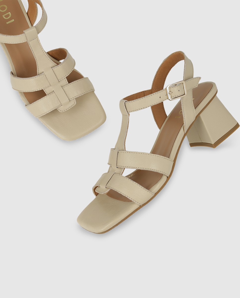 Sandalias de mujer en piel con tacón - Lodi - Beige Beige-4