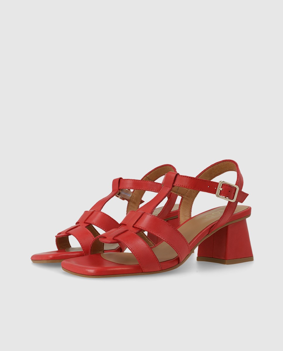 Sandalias de mujer en piel con tacón - Lodi - Rojo Rojo-3