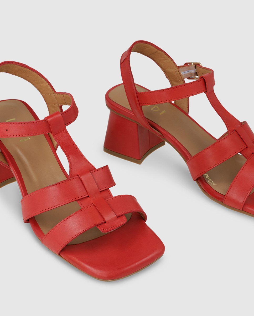 Sandalias de mujer en piel con tacón - Lodi - Rojo Rojo-4