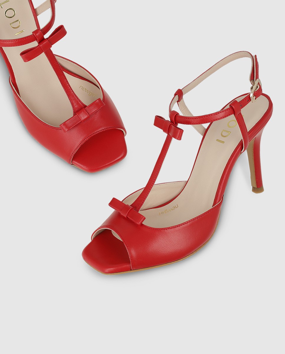 Sandalias negras mujer en piel| Elegante LODI - Rojo Rojo-4