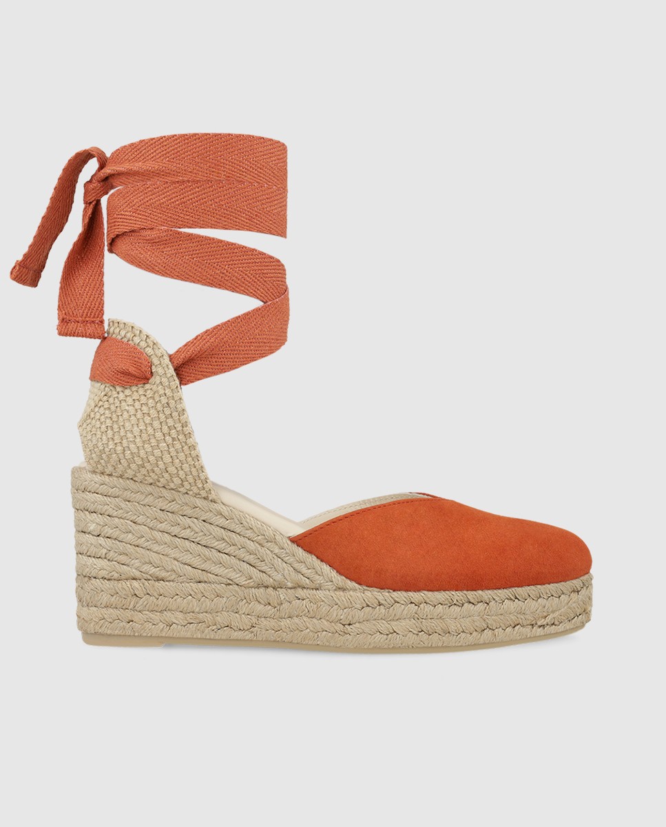 Imagen 0 de Alpargatas de plataforma de mujer en piel efecto animal print Naranja