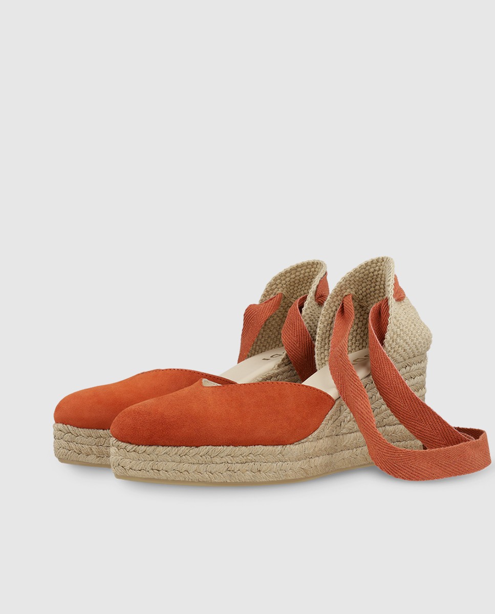 Alpargatas de plataforma de mujer en piel - Lodi - Naranja Naranja-3