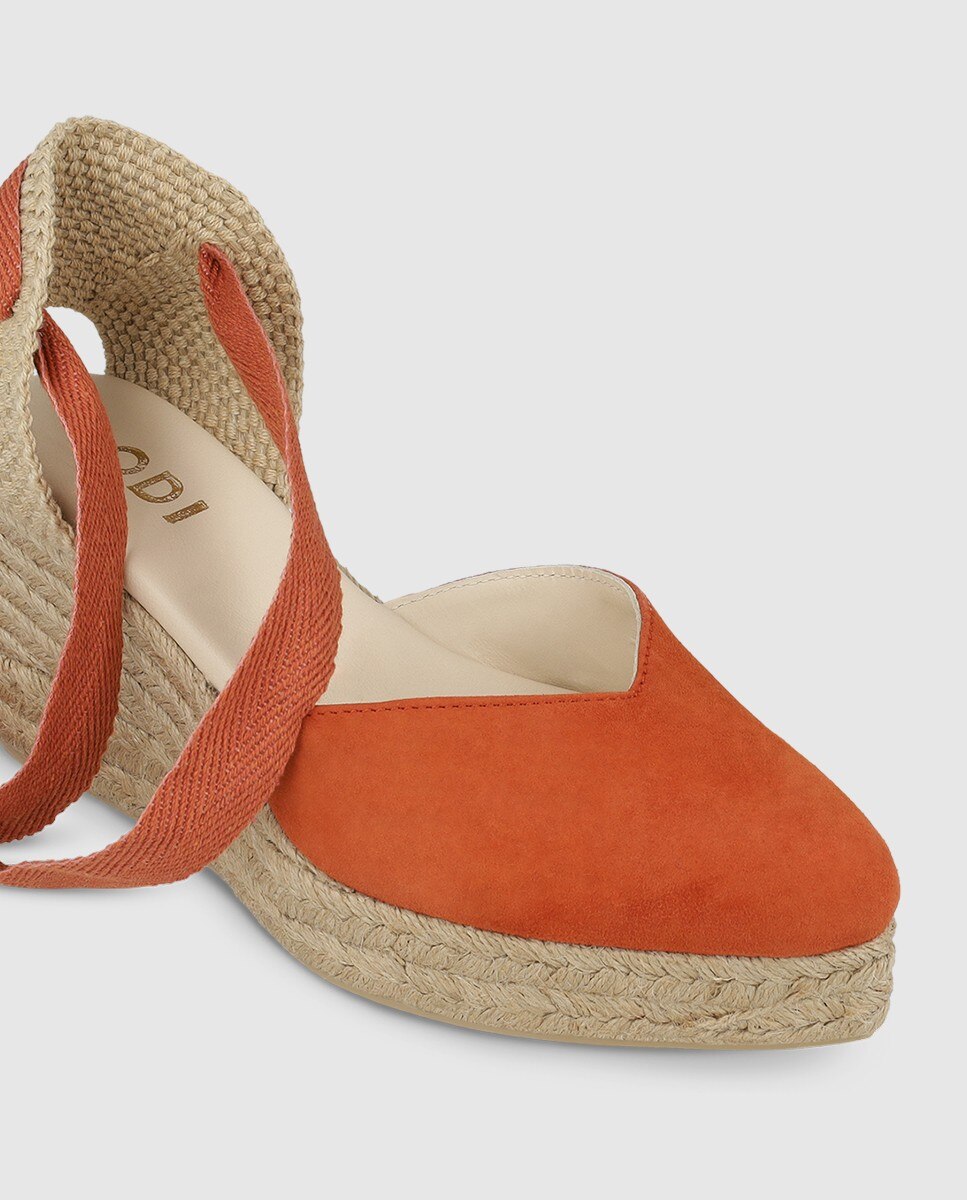 Alpargatas de plataforma de mujer en piel - Lodi - Naranja Naranja-4