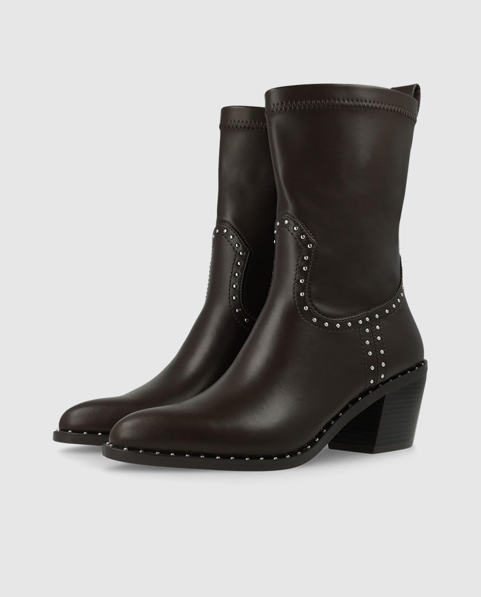 Botines de mujer tipo cowboy en piel - Lodi - Marrón Marrón-3