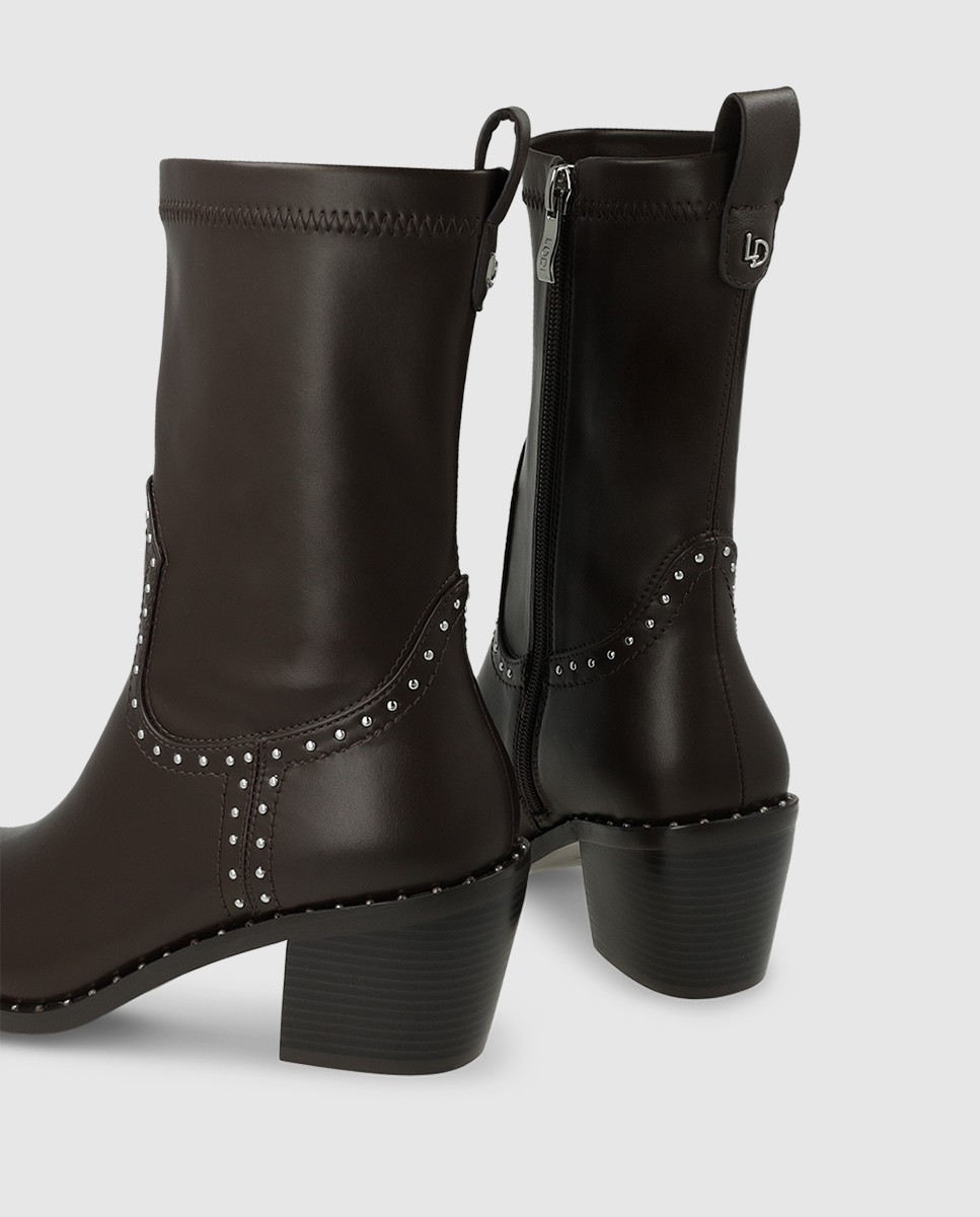 Botines de mujer tipo cowboy en piel - Lodi - Marrón Marrón-2