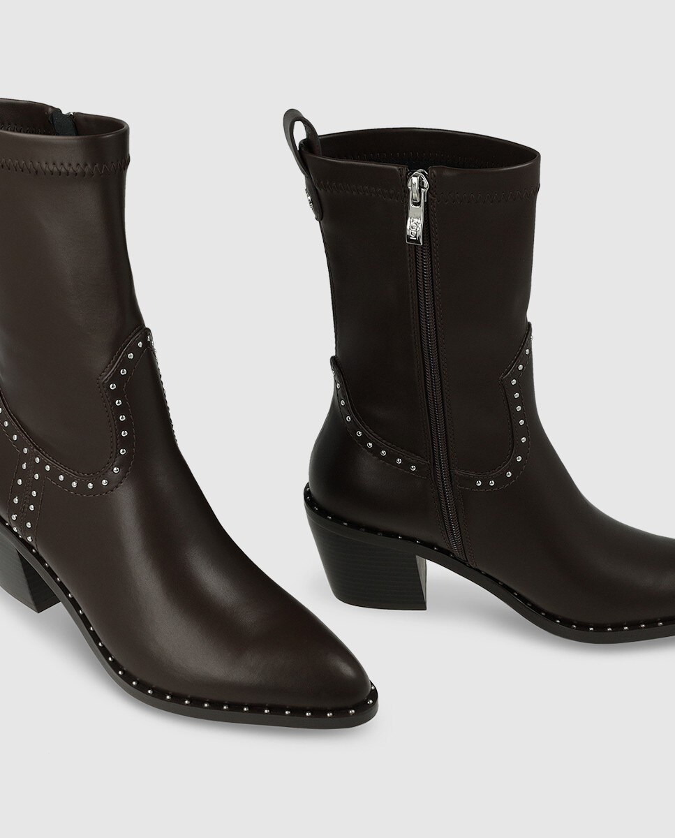 Botines de mujer tipo cowboy en piel - Lodi - Marrón Marrón-4