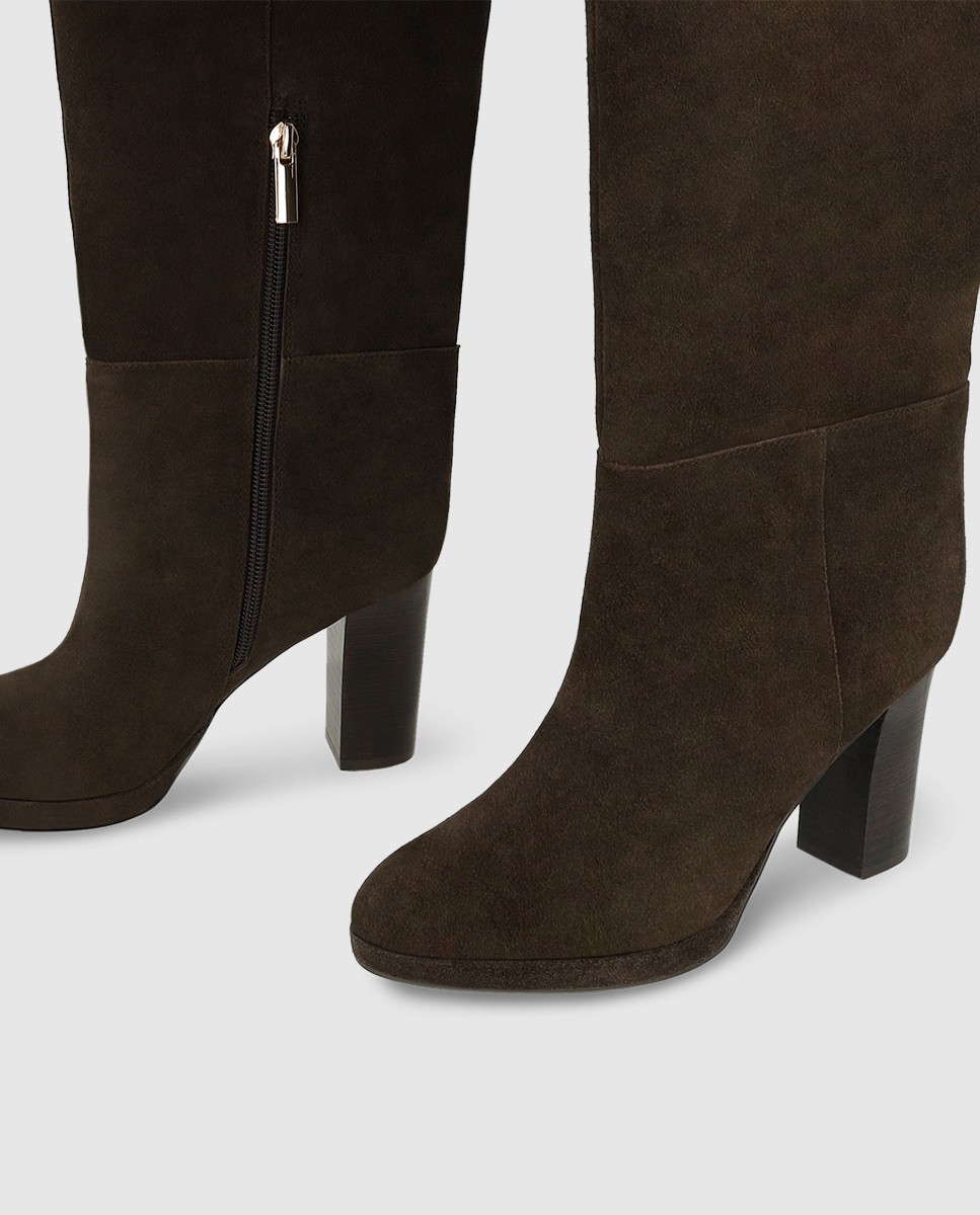 Botas de mujer en piel de caña ancha - Lodi - Marrón oscuro Marrón oscuro-4
