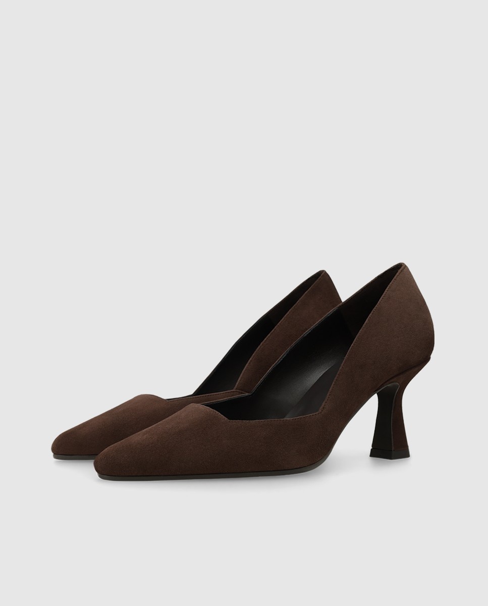 Zapatos de salón de mujer en ante y escote cuadrado - Lodi - Marrón Marrón-3