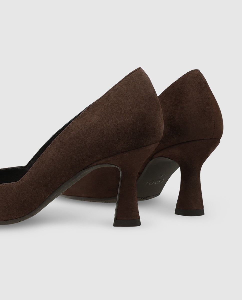 Zapatos de salón de mujer en ante y escote cuadrado - Lodi - Marrón Marrón-2