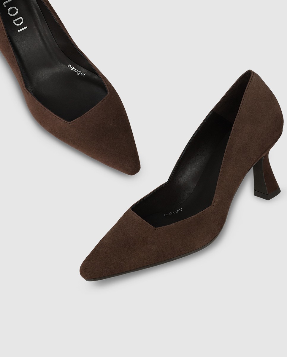 Zapatos de salón de mujer en ante y escote cuadrado - Lodi - Marrón Marrón-4