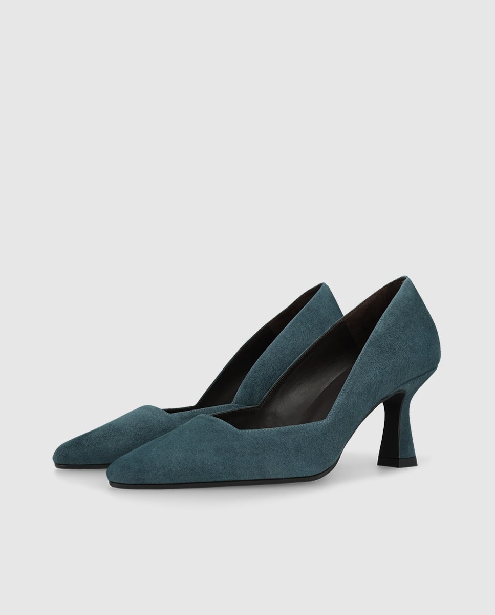 Zapatos de salón de mujer en ante y escote cuadrado - Lodi - Azul Azul-3