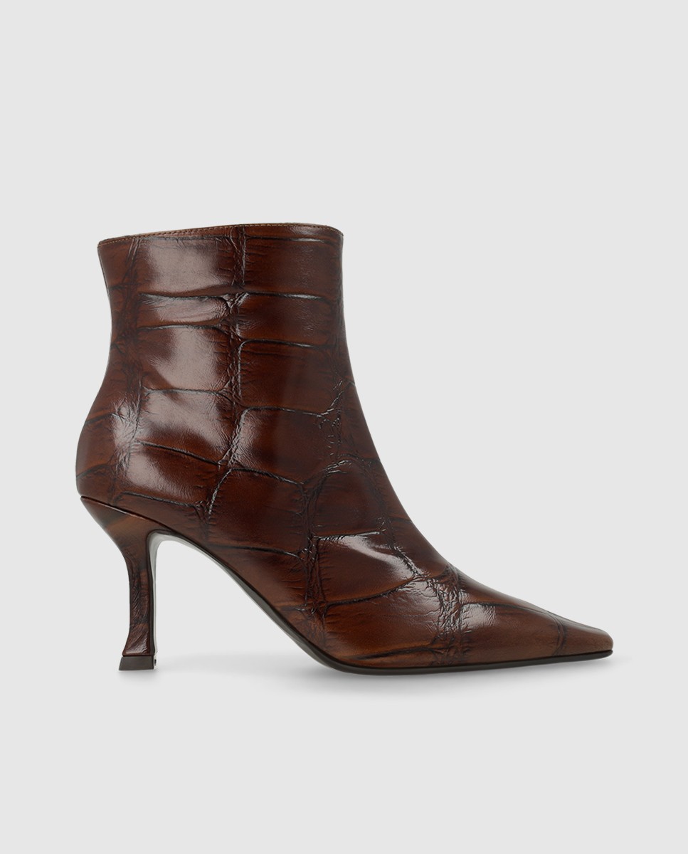Botines de tacón de mujer en pie grabada de color negro - Lodi - Marrón Marrón-1