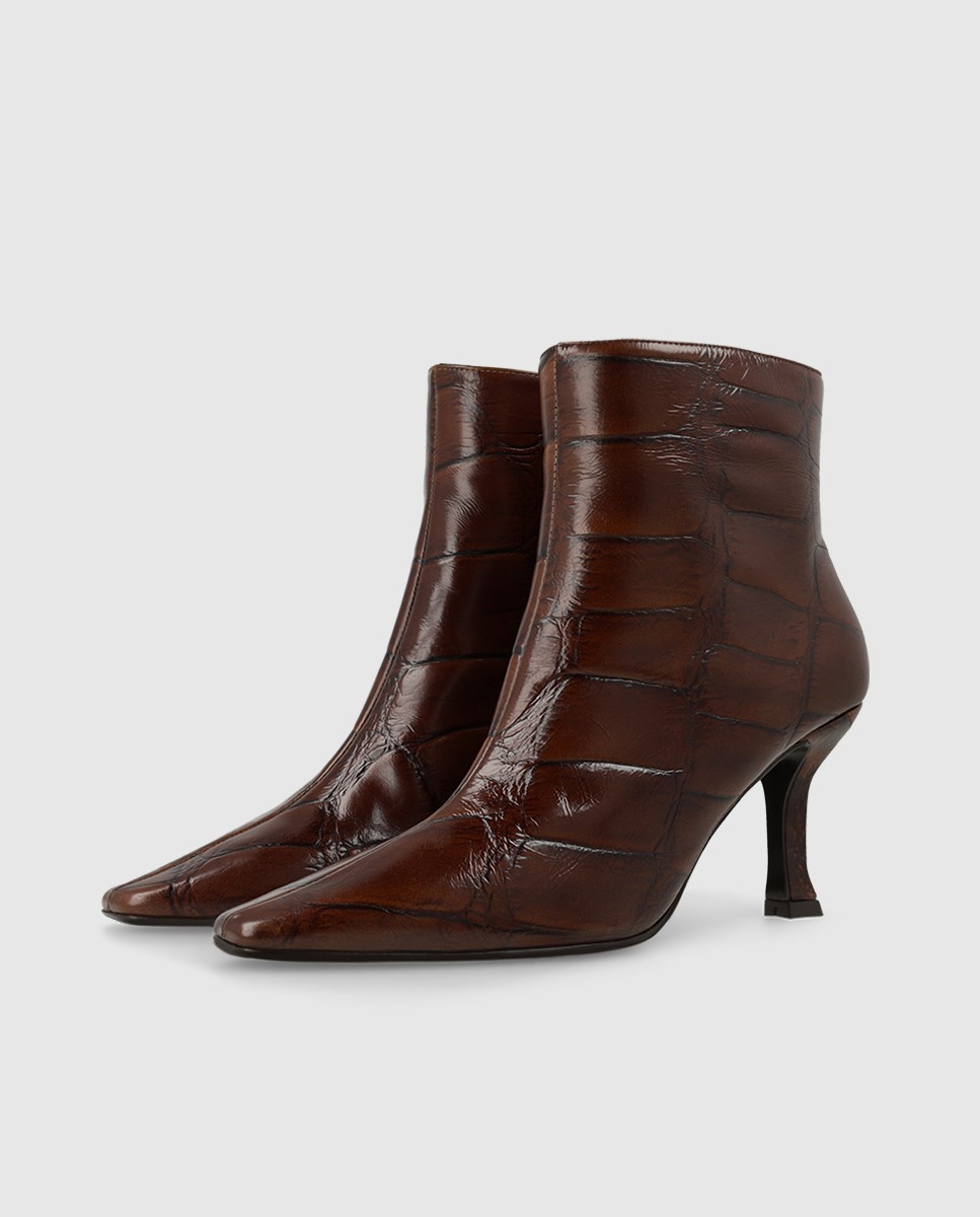 Botines de tacón de mujer en pie grabada de color negro - Lodi - Marrón Marrón-3