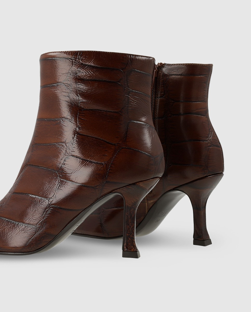 Botines de tacón de mujer en pie grabada de color negro - Lodi - Marrón Marrón-2