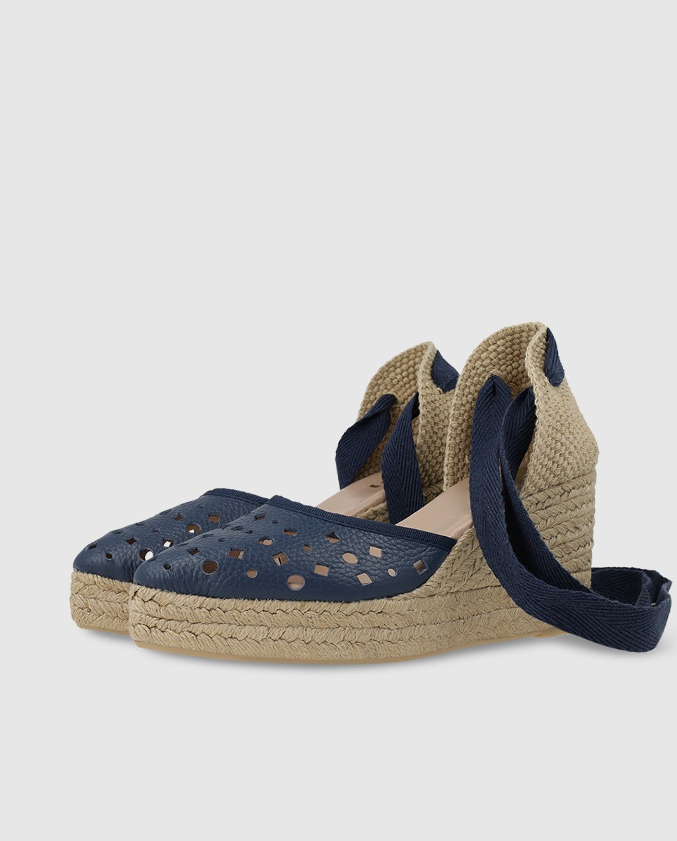 Alpargatas de plataforma de mujer en piel calada - Lodi - Azul Azul-3