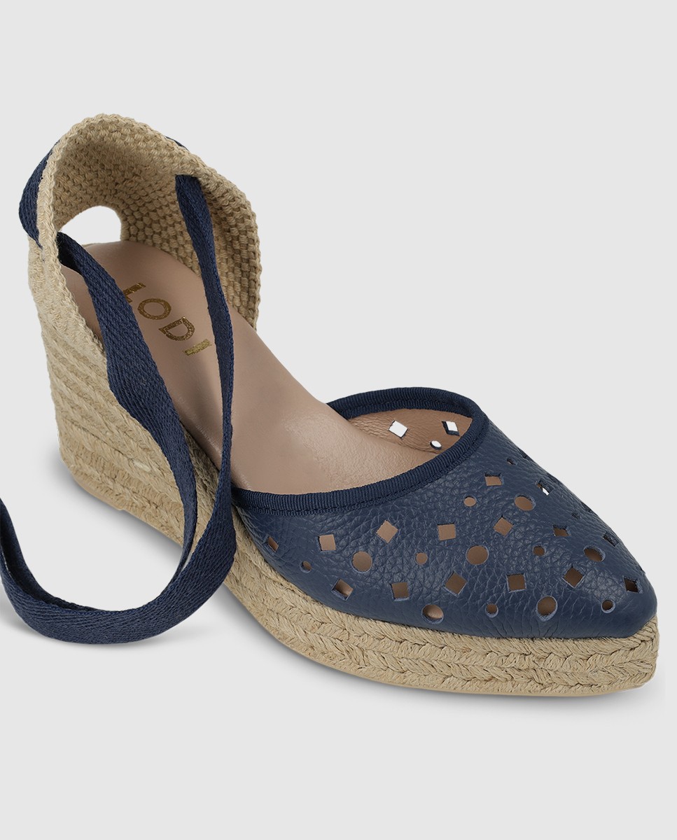 Alpargatas de plataforma de mujer en piel calada - Lodi - Azul Azul-4