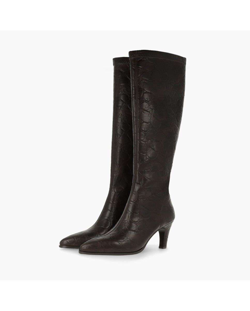 Botas de mujer en tejido efecto piel elástica - Lodi - Marrón Marrón-4