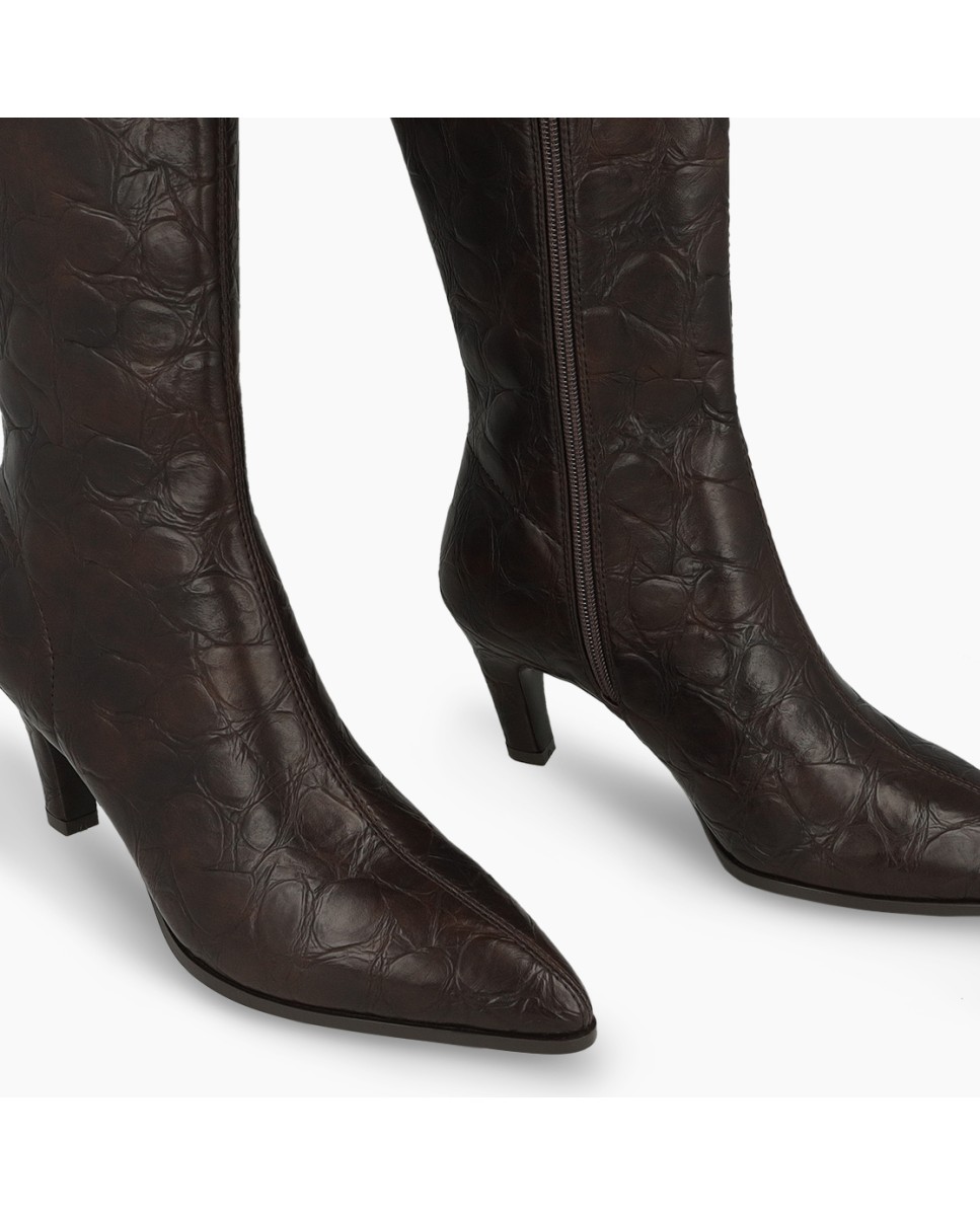 Botas de mujer en tejido efecto piel elástica - Lodi - Marrón Marrón-2