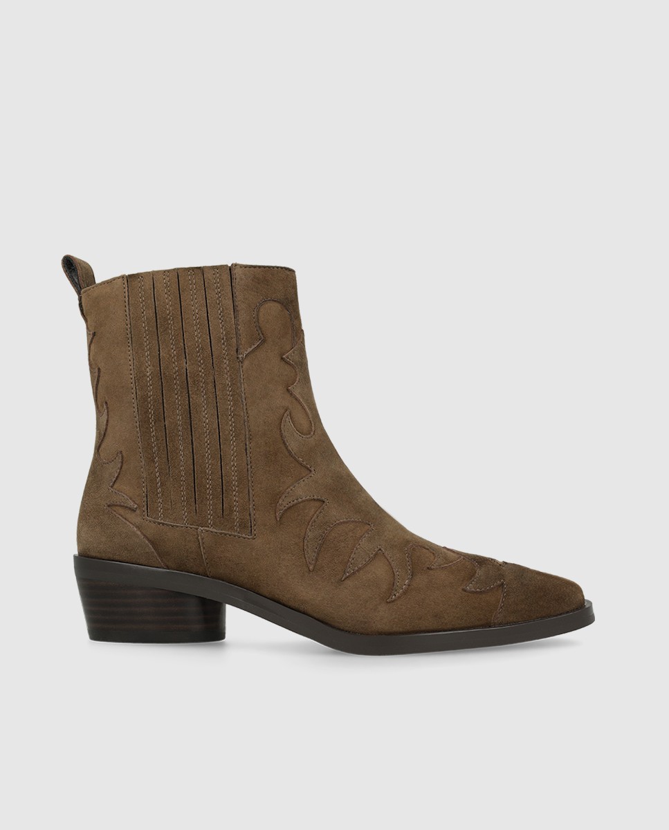 Botines de mujer de ante con adorno de pespuntes - Lodi - Beige Beige-1