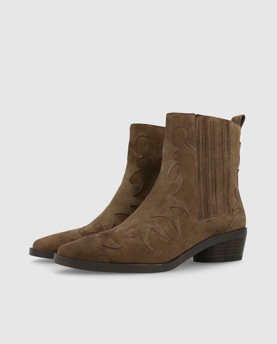 Botines de mujer de ante con adorno de pespuntes - Lodi - Beige Beige-3