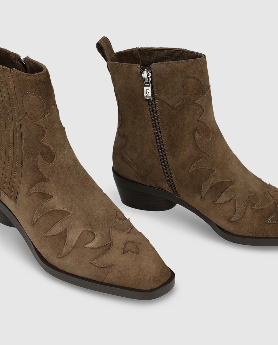 Botines de mujer de ante con adorno de pespuntes - Lodi - Beige Beige-4