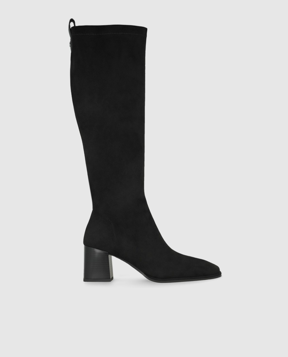 Botas de mujer en antelina elástica con tacón ancho - Lodi - Negro Negro-1