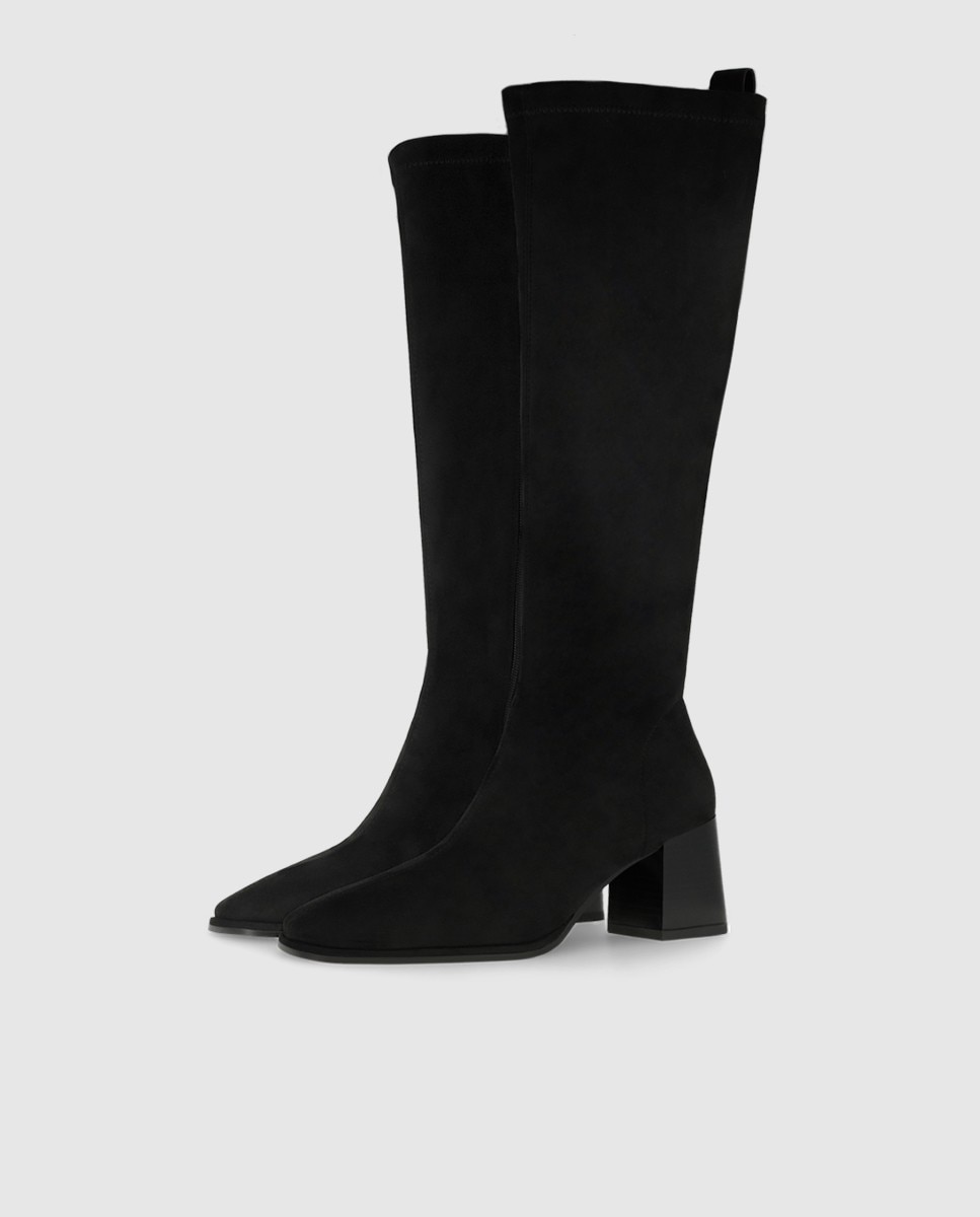 Botas de mujer en antelina elástica con tacón ancho - Lodi - Negro Negro-2