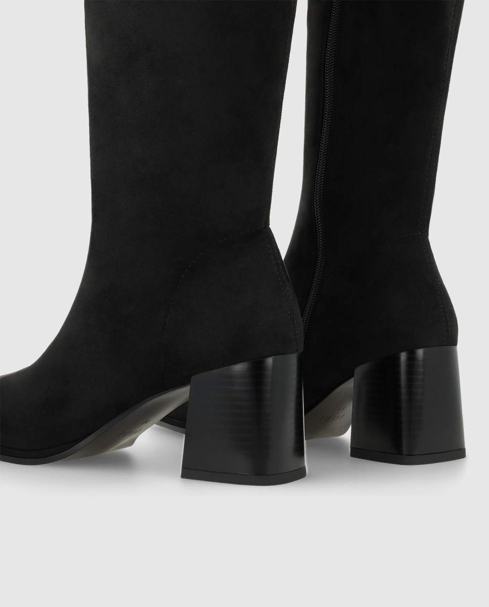Botas de mujer en antelina elástica con tacón ancho - Lodi - Negro Negro-3