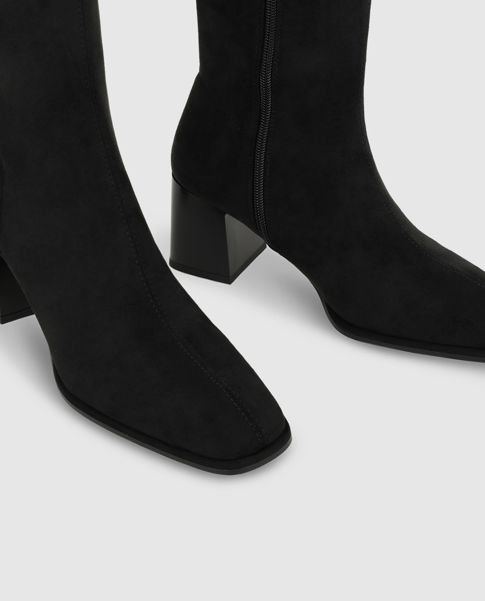 Botas de mujer en antelina elástica con tacón ancho - Lodi - Negro Negro-4