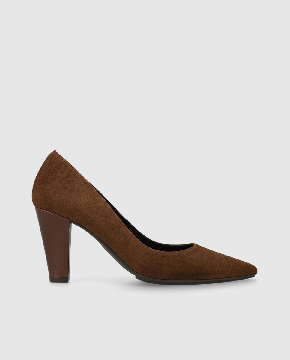Zapatos de salón de mujer en ante con tacón ancho - Lodi - Marrón Marrón-1