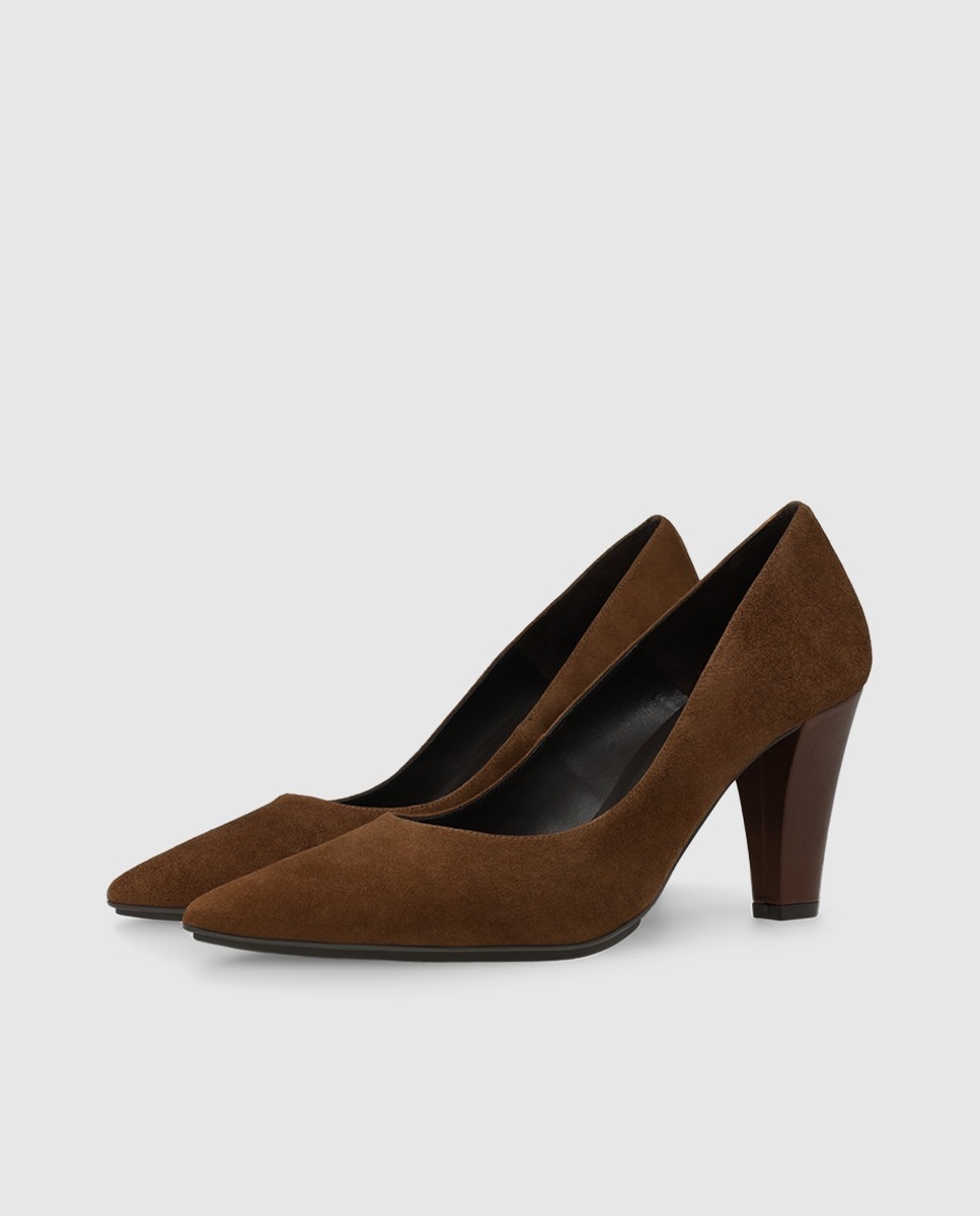 Zapatos de salón de mujer en ante con tacón ancho - Lodi - Marrón Marrón-3
