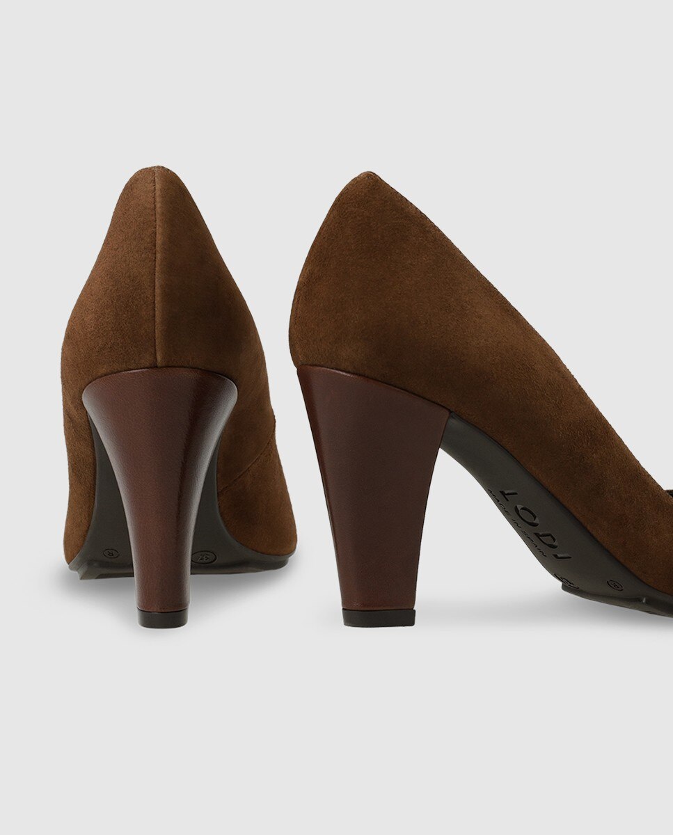 Zapatos de salón de mujer en ante con tacón ancho - Lodi - Marrón Marrón-2