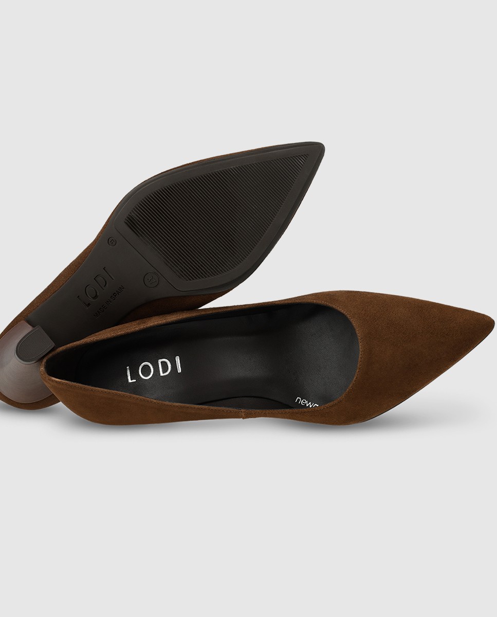 Zapatos de salón de mujer en ante con tacón ancho - Lodi - Marrón Marrón-4