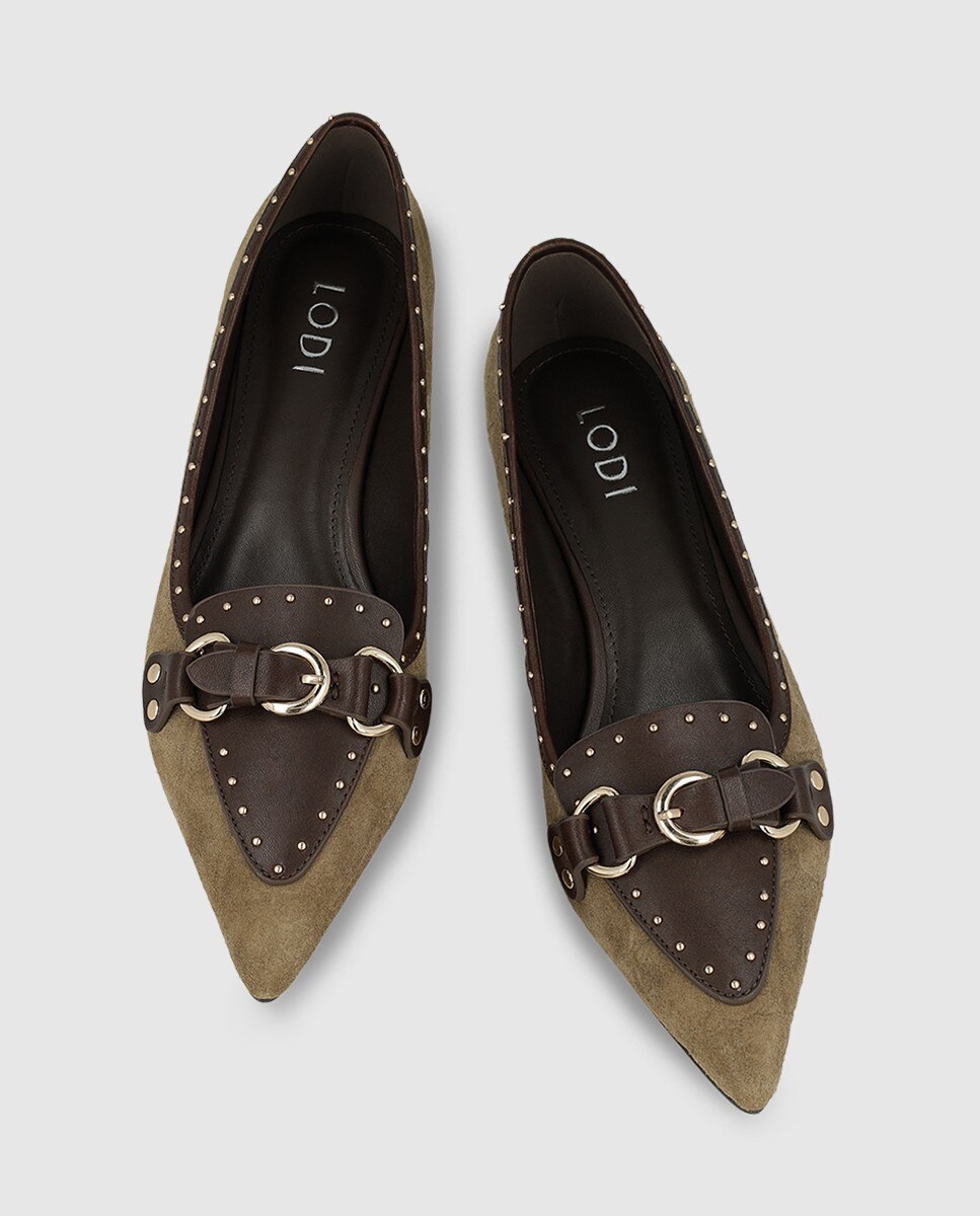 Zapatos de salón en piel con detalle de tachas - Lodi - Beige Beige-4