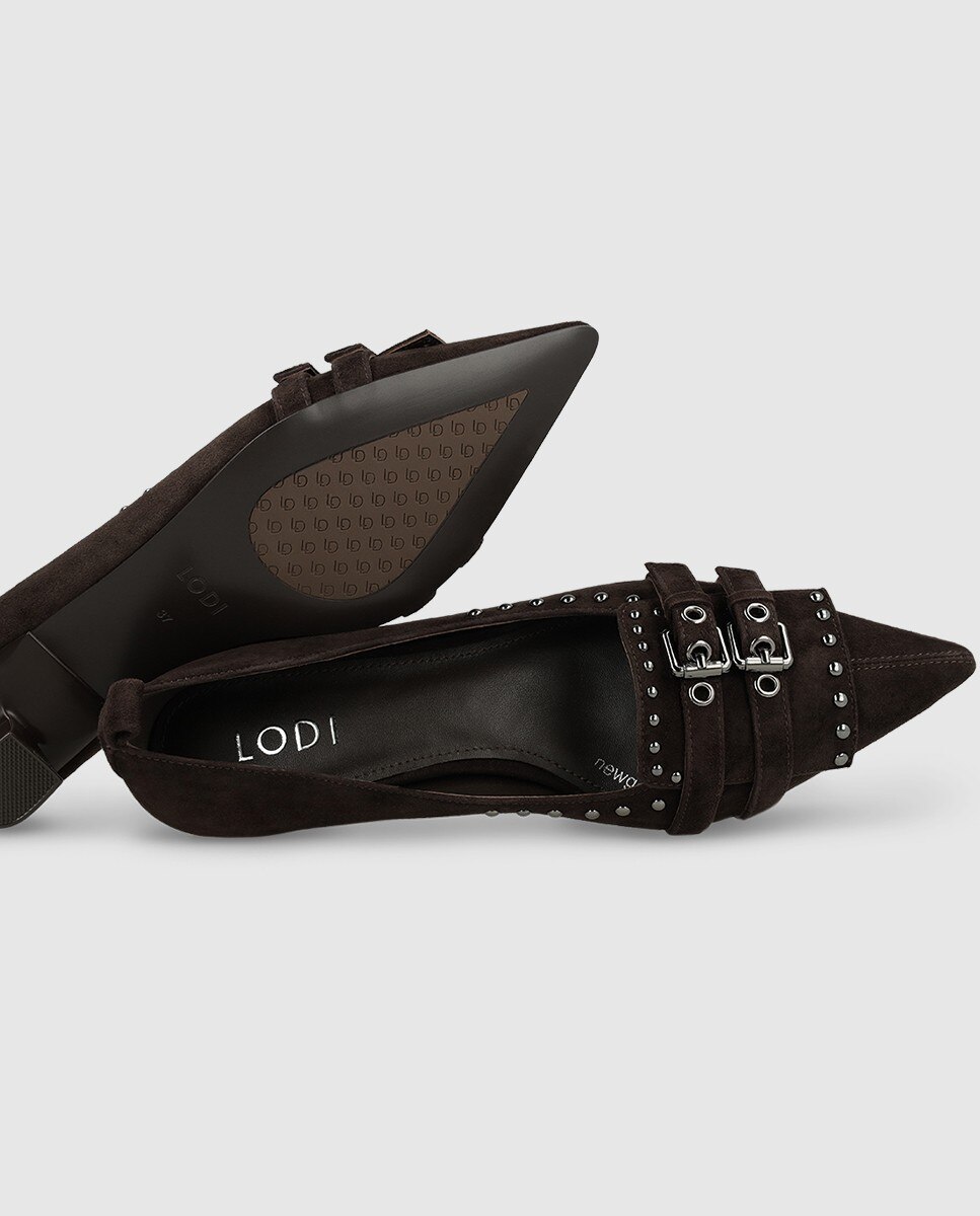 Zapatos de salón de mujer en piel con tachas - Lodi - Marrón Marrón-4