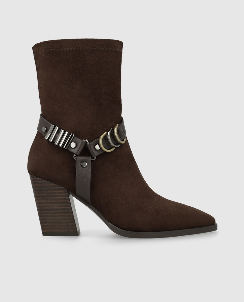 Botines de mujer en antelina elástica con apliques metálicos - Lodi - Marrón Marrón-1