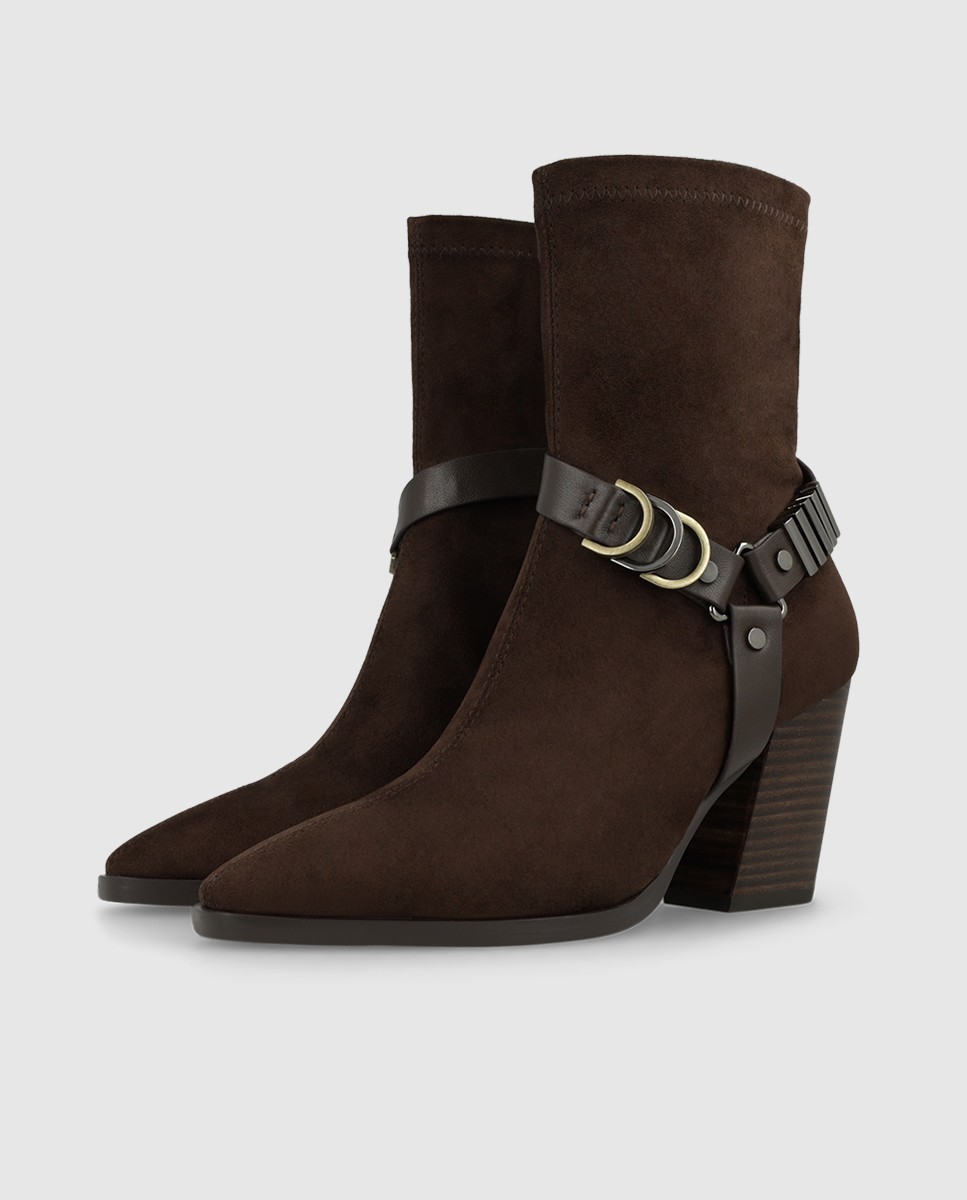Botines de mujer en antelina elástica con apliques metálicos - Lodi - Marrón Marrón-3