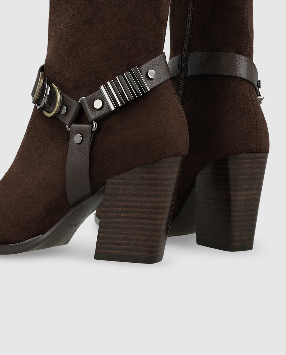 Botines de mujer en antelina elástica con apliques metálicos - Lodi - Marrón Marrón-2