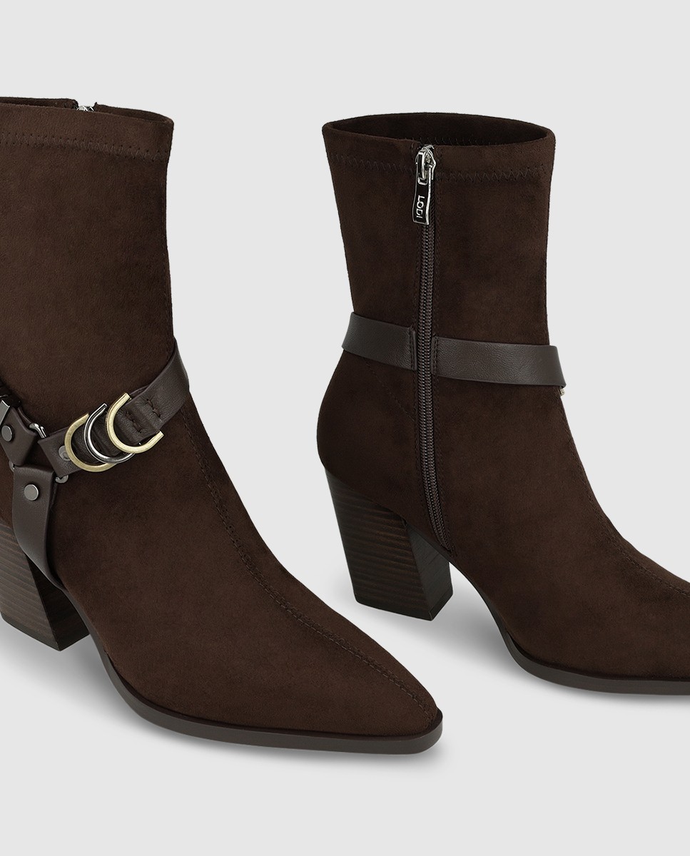 Botines de mujer en antelina elástica con apliques metálicos - Lodi - Marrón Marrón-4