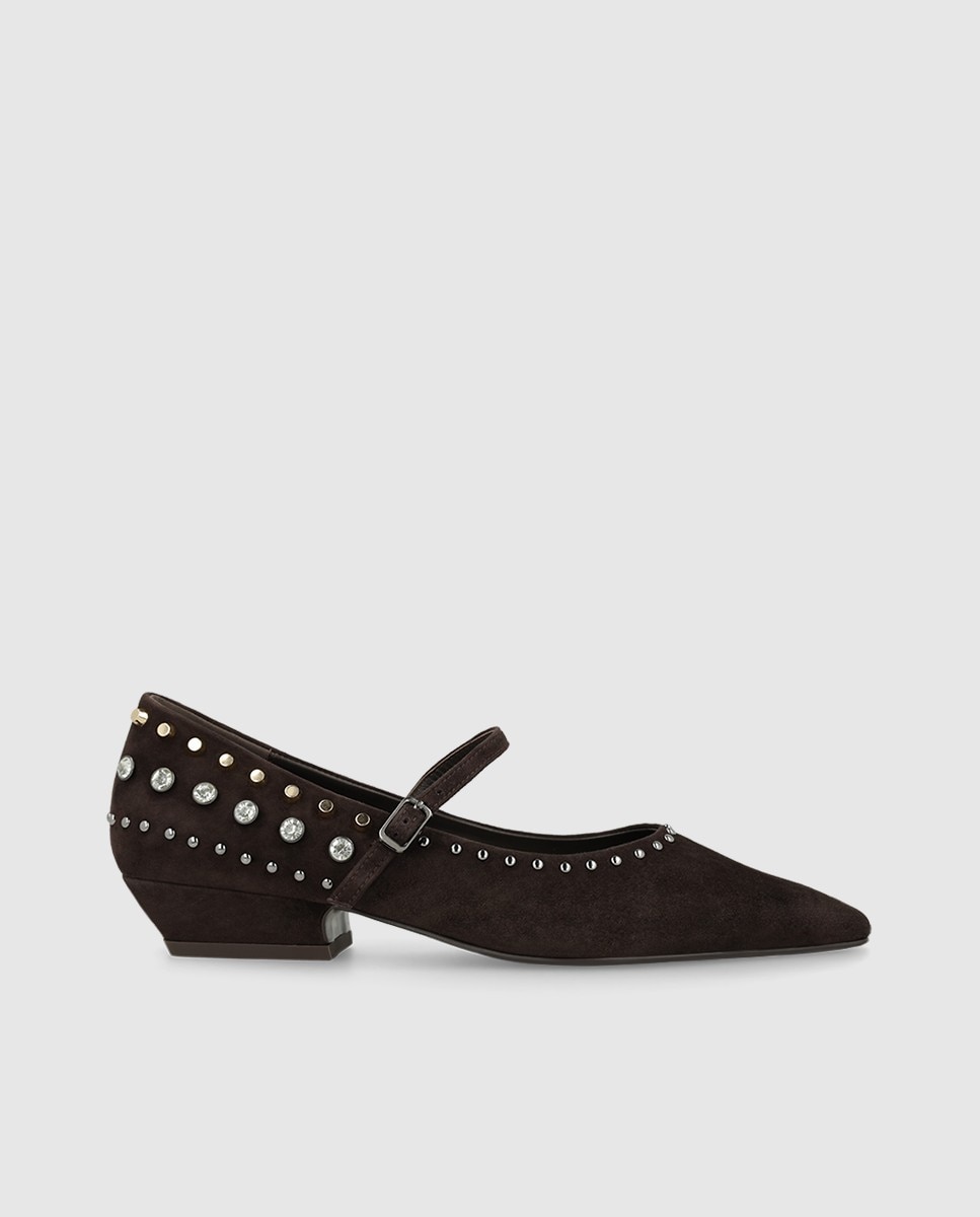 Zapatos de mujer en piel con tachas y pedrería - Lodi - Marrón Marrón-1