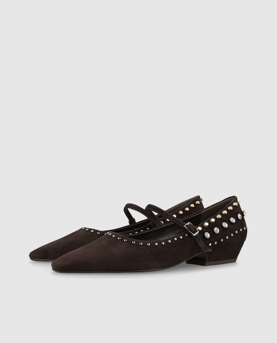 Zapatos de mujer en piel con tachas y pedrería - Lodi - Marrón Marrón-3