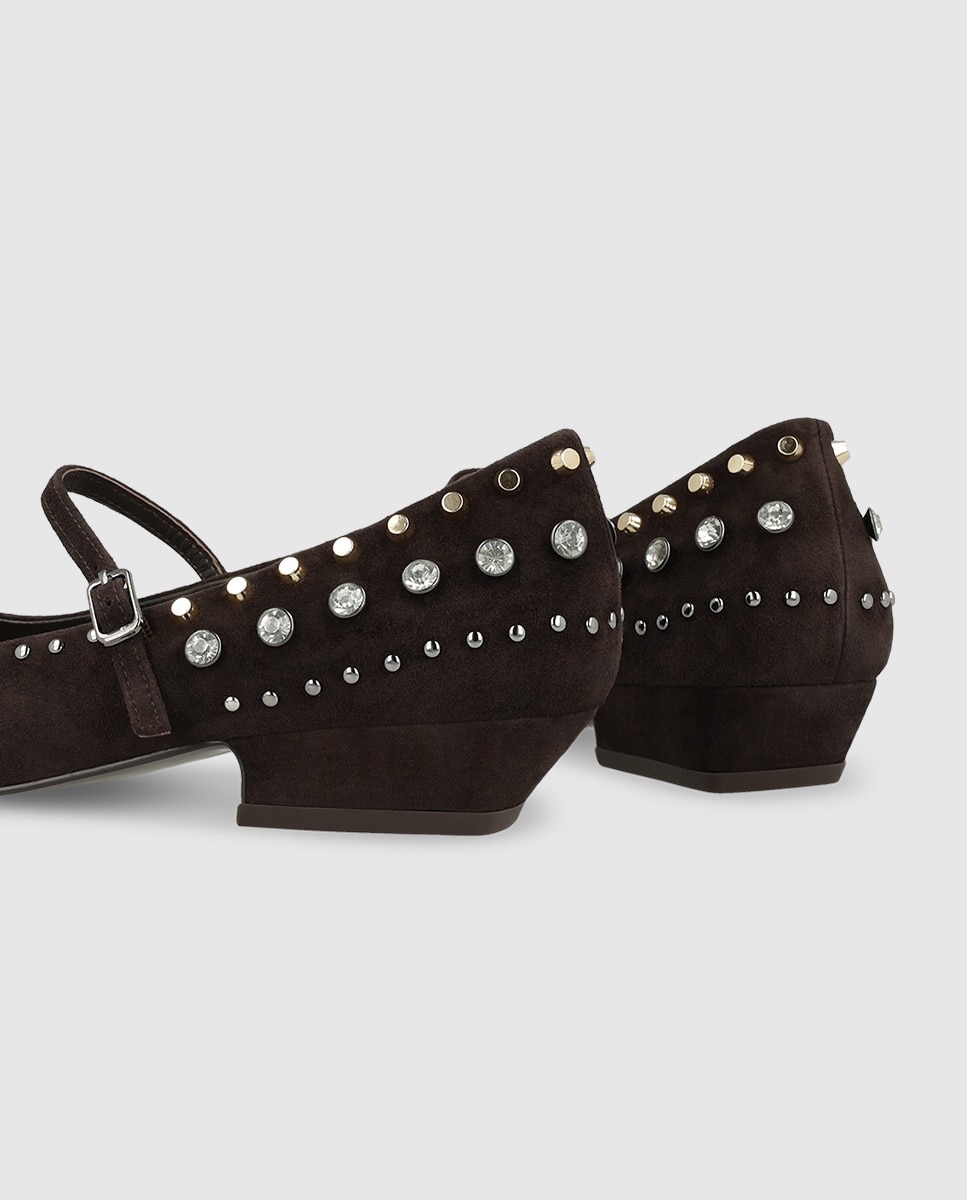 Zapatos de mujer en piel con tachas y pedrería - Lodi - Marrón Marrón-2