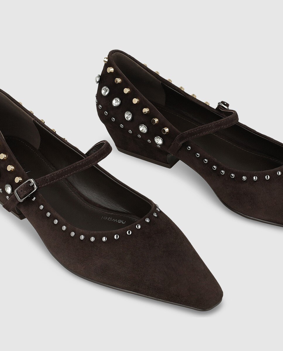 Zapatos de mujer en piel con tachas y pedrería - Lodi - Marrón Marrón-4