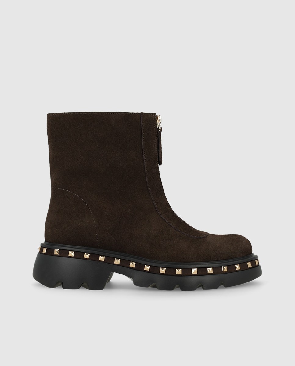 Botines de mujer en piel con detalle de tachas - Lodi - Marrón oscuro Marrón oscuro-1