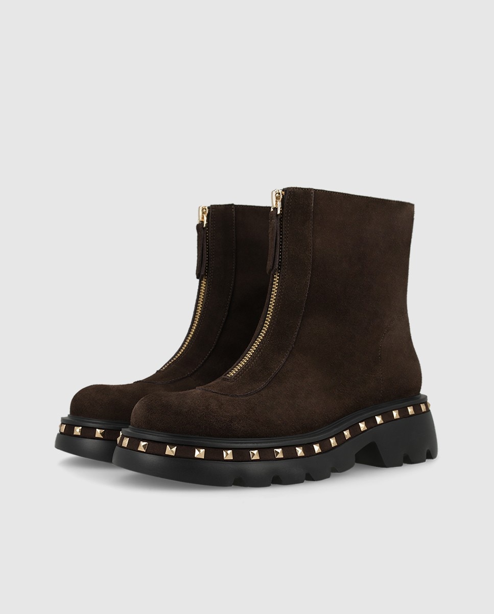 Botines de mujer en piel con detalle de tachas - Lodi - Marrón oscuro Marrón oscuro-3