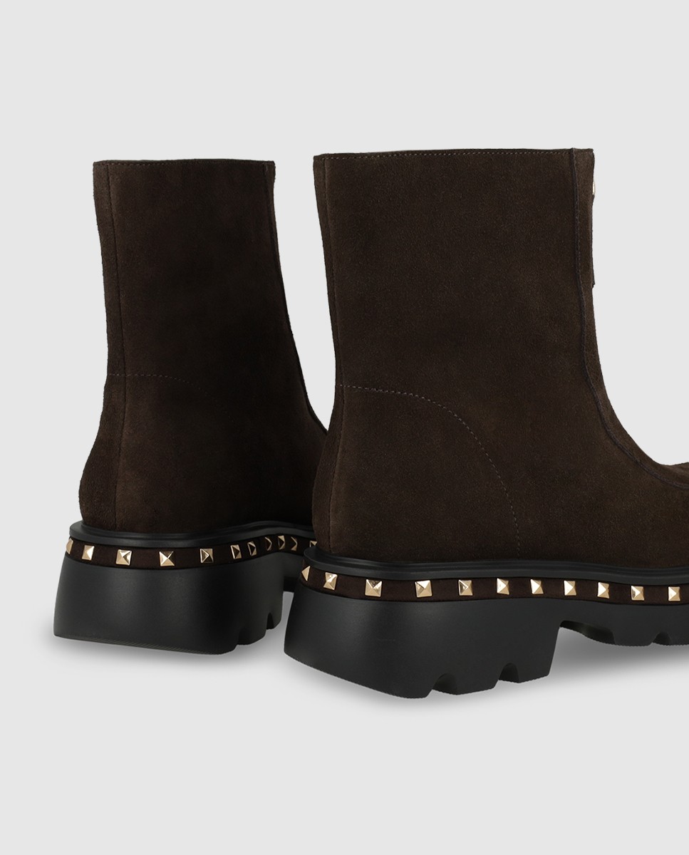 Botines de mujer en piel con detalle de tachas - Lodi - Marrón oscuro Marrón oscuro-2