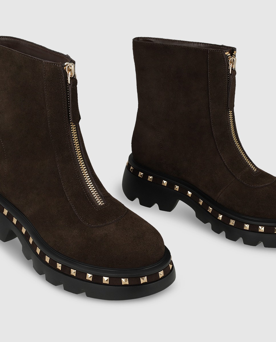 Botines de mujer en piel con detalle de tachas - Lodi - Marrón oscuro Marrón oscuro-4