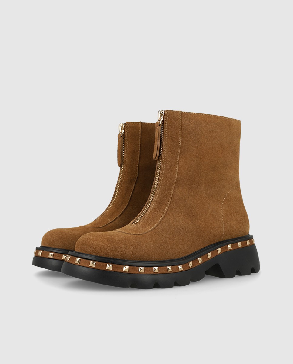 Botines de mujer en piel con detalle de tachas - Lodi - Marrón Marrón-3
