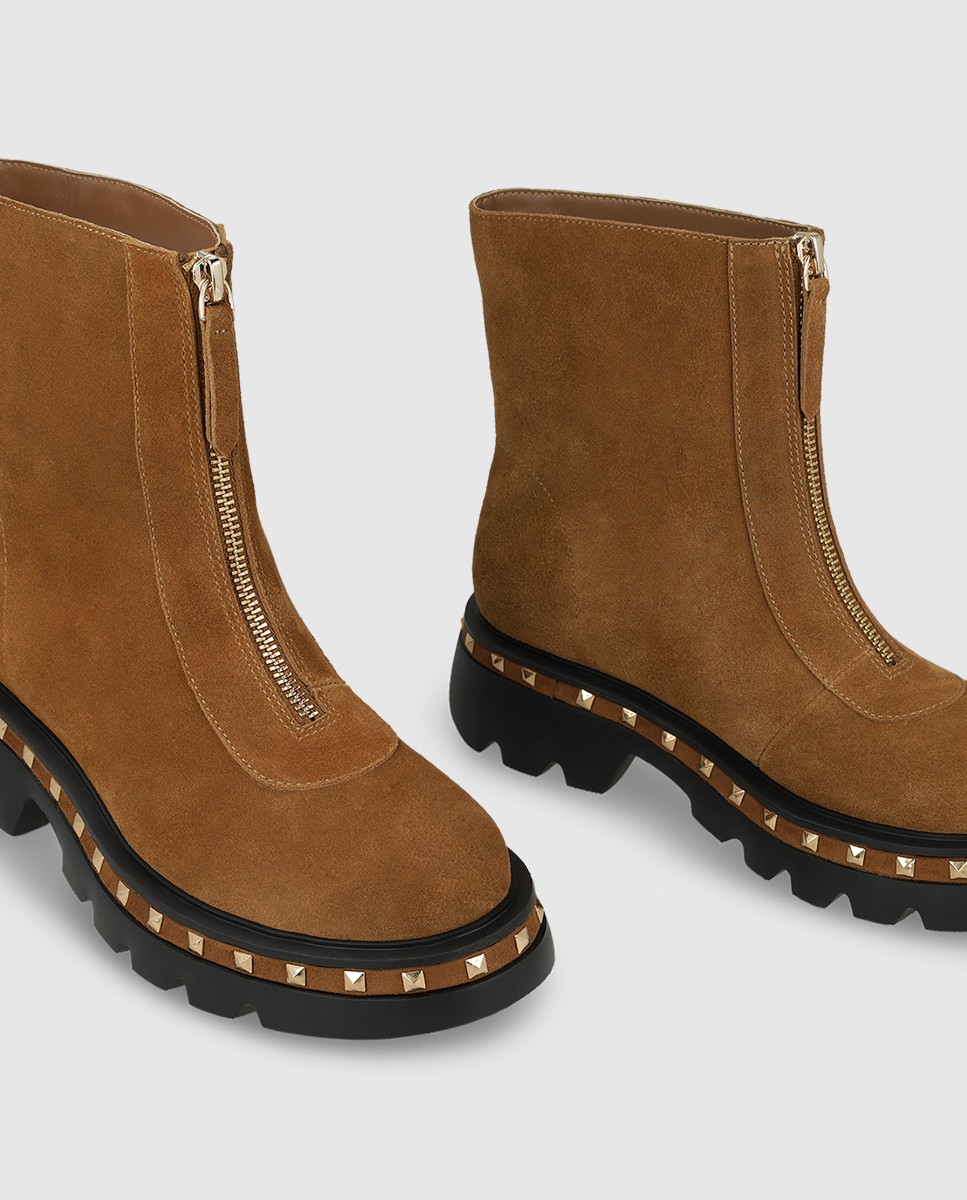 Botines de mujer en piel con detalle de tachas - Lodi - Marrón Marrón-4
