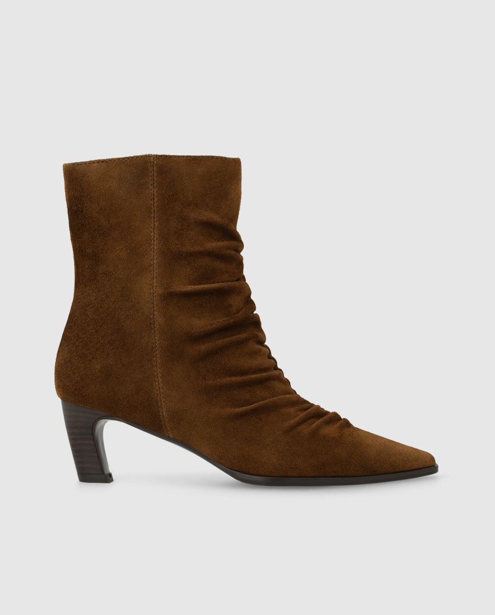 Botines de tacón de mujer con empeine fruncido de color negro - Lodi - Marrón Marrón-1